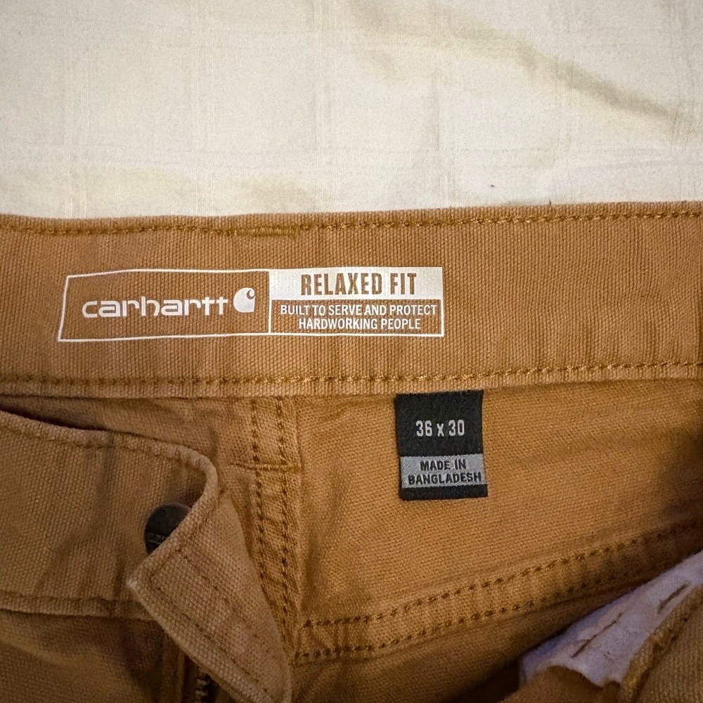 Carhartt Relaxed Fit Work Pants 36x30 Khaki Canvas Carpenter Stretch - Picture 3 of 4